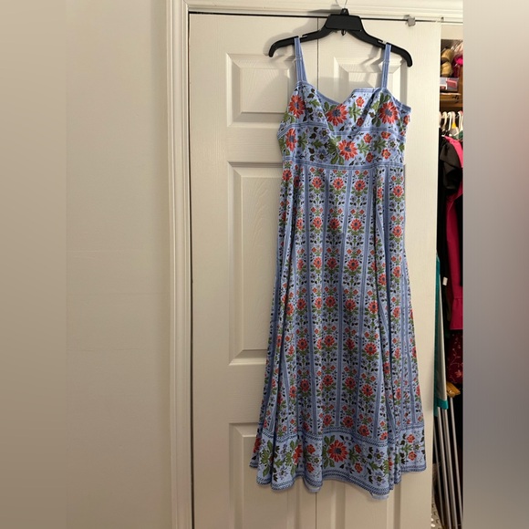 Hill House Home The Margot Dress - Blue Floral Block Stripe Size LBlue Floral Bl - Picture 4 of 6